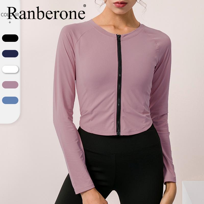 

Ranberone Sports Top Woman Zipper Long Sleeve Female T-shirt Sports Running Training Workout Clothes Quick-drying Stretch Tight, Black