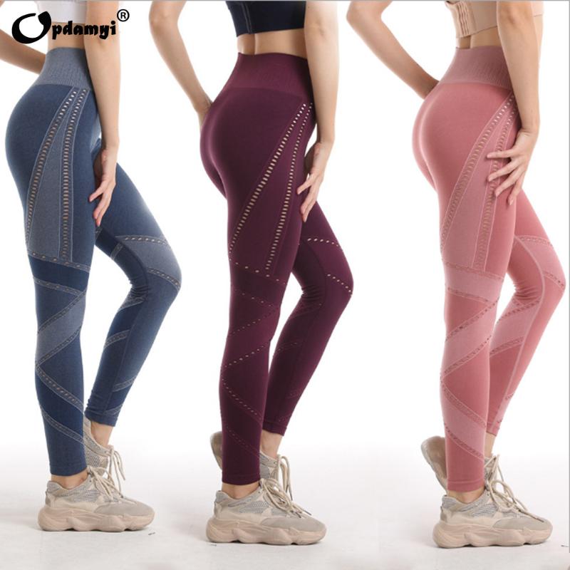 

2020 New Women Yoga Fitness Legging High Waist Push Up Hollow Out Sports Pants Breathable Female Seamless Gym Workout Leggings, Blue