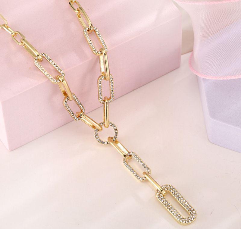 

Gold Silver Color Paper Clip Thick Chain Necklace Female Sweater Accessories Shiny Rhinestone Stitching Clavicl sqcMXc luckyhat