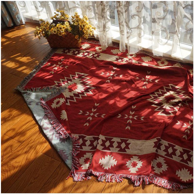 

Cotton Rhombus Knitted Sofa Towel Blanket Bohemia Carpet Cover Blankets Living Room Bedroom Rug Soft Carpet Bedspread Sheets, Red