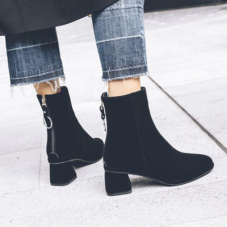 

PXELENA Design Back Zipper Ankle Boots Ladies Shoes Elegant Faux Sude Chunky Block Med Heels Boots Women Party Dress 2020, Green