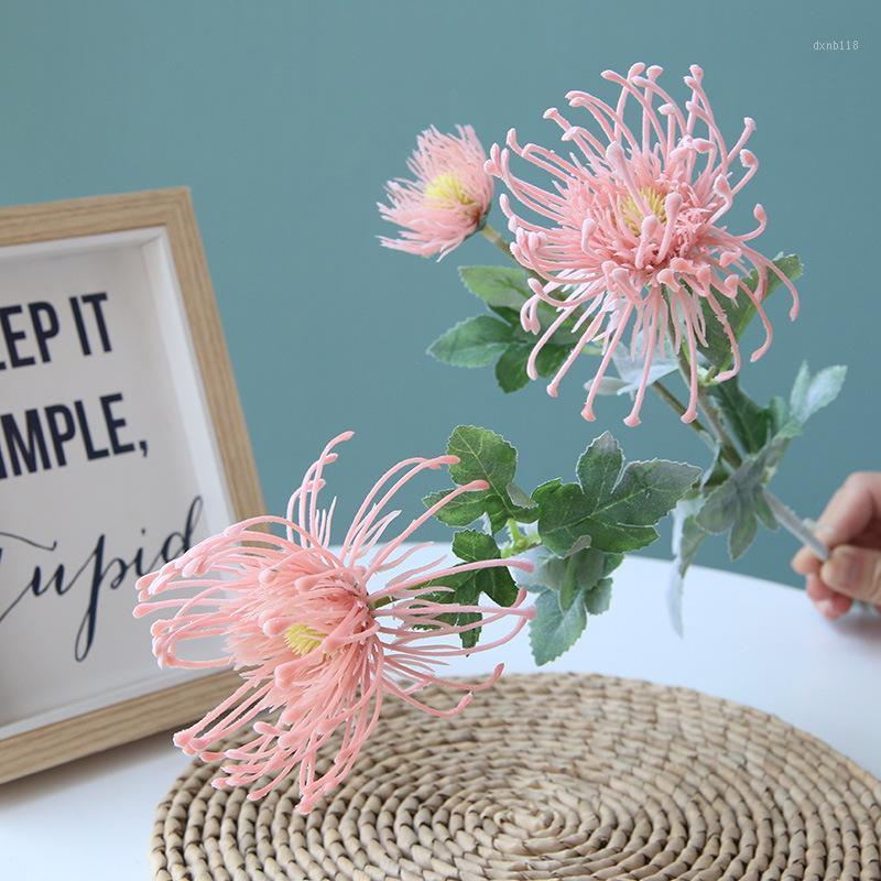 

2020 New Artificial Flower 3 Heads 64cm Flower Branch Wedding Decoration Garden Party Fake Plastic Plants For Home Decor 10pcs1, Orange