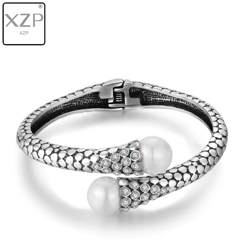

XZP Vintage Punk Big Statement Curved Open Snake Crystal Opal Cuff Women Men Bracelets Bangles Unisex Wristbands Male Jewelry