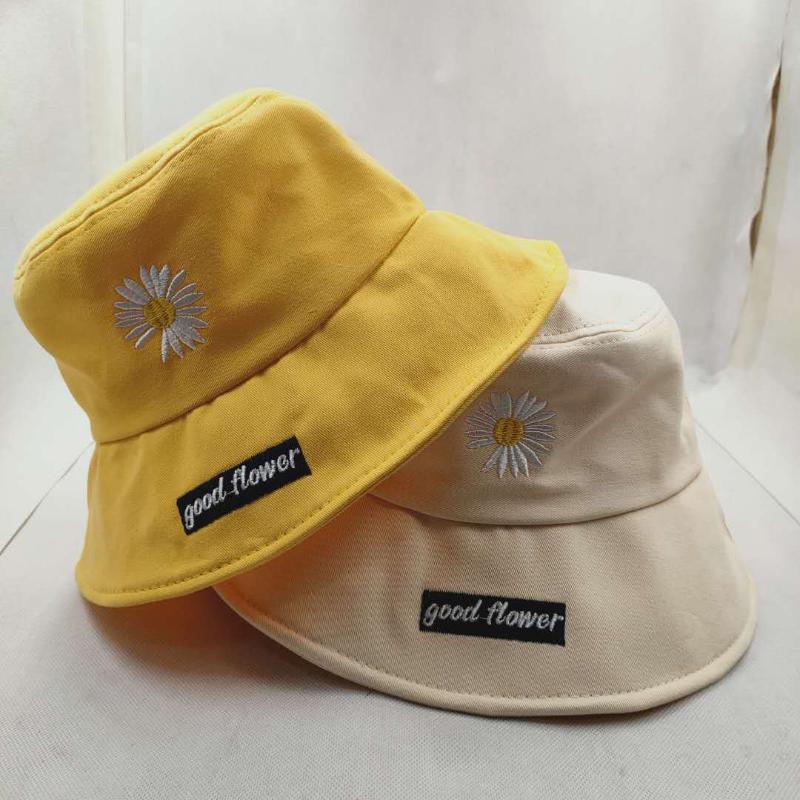 

Cotton Bucket Hat Flat Panama For Women Little Daisy Fisherman Hat Panama Basin Floral Embroidery Short Brim Sun, Black