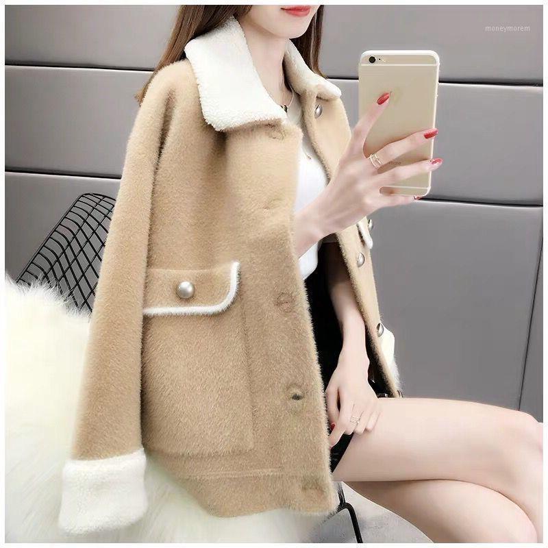 

2020 autumn and winter new imitation mink velvet jacket women's women's Korean style loose short fashion sweater cardigan trend1, Black