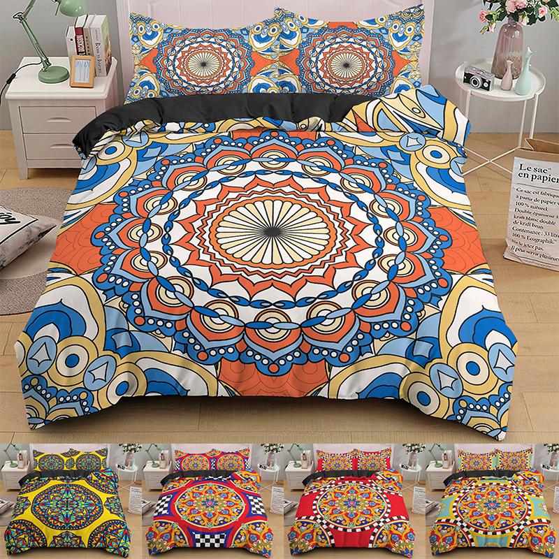 

Mandala Printing Duvet Cover Set Microfiber Fabric Comforter Cover & 1/2 Piece Pillow Shams Set 14 Size Single Double, H1607