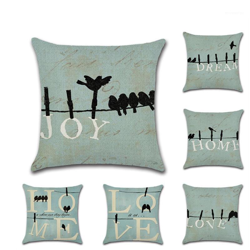 

Birds Standing on Wires Linen Cushion Cover Linen Pillow Case Letter Pattern Pillowcase 45*45cm1, Style-6