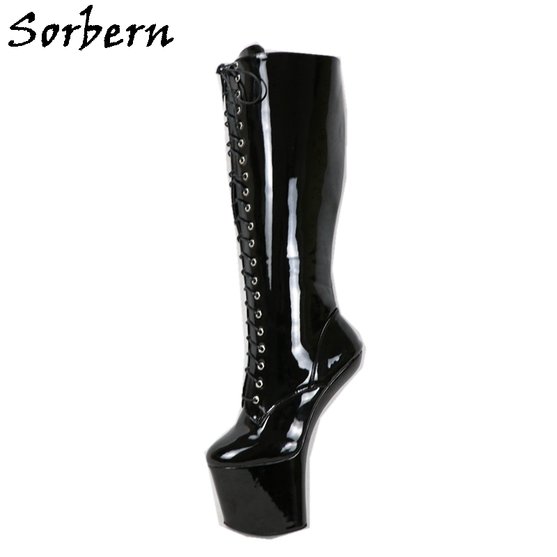 

Sorbern 20cm High Heels Women Boots Lace Up Ladies Party Shoes Performance Boot Plus Size Boots Real Image, Red