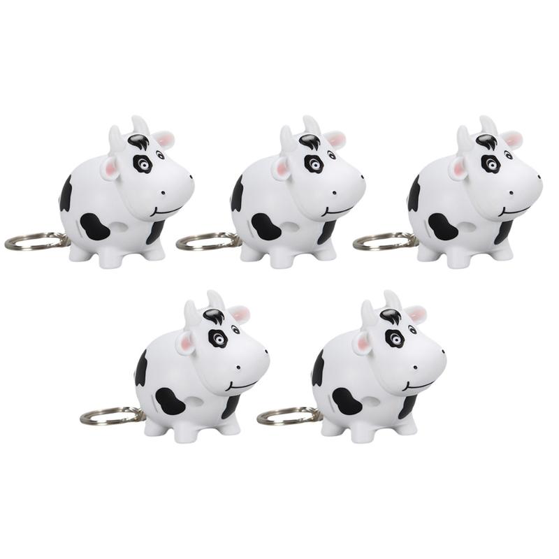 

5pcs Lovely LED Glowing Cow Keyring Cartoon Design Keychains Bag Hanging Decor