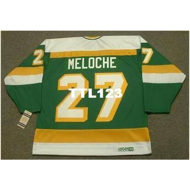 

740 #27 GILLES MELOCHE Minnesota North Stars 1981 CCM Vintage Hockey Jersey or custom any name or number retro Jersey, Green