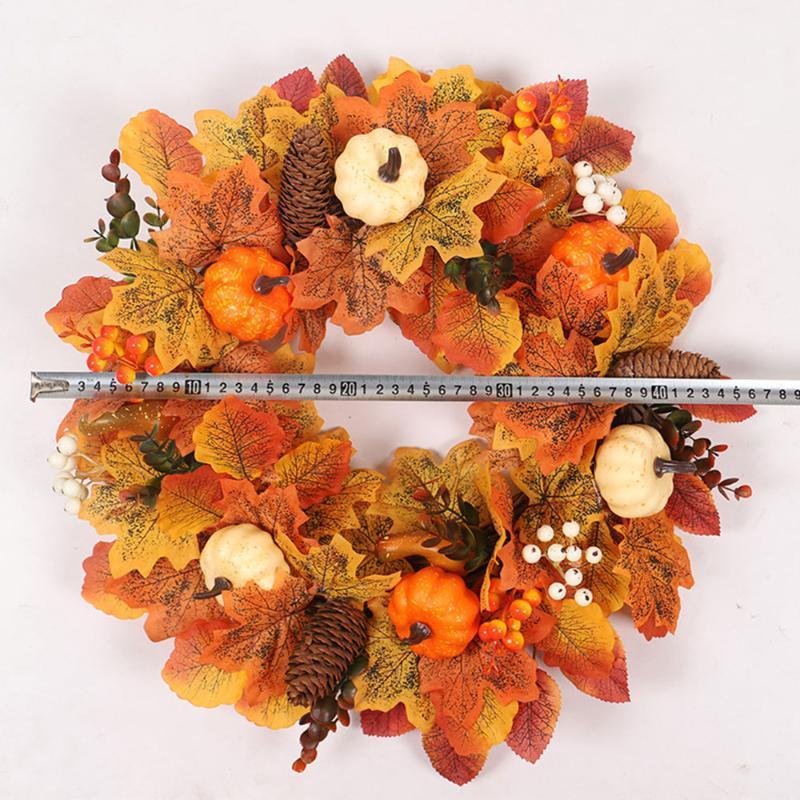 

45CM Thanksgiving Artificial Fall Wreath With Pumpkin Garland Harvest Flower For Christmas Easter Thanksgiving Home Decoration1