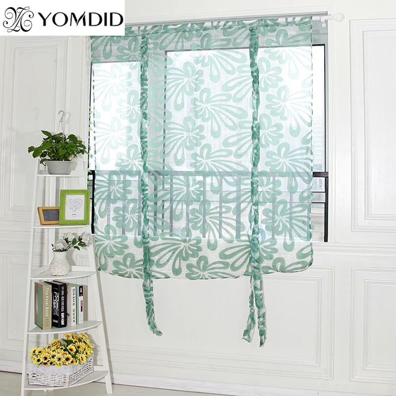 

Kitchen short curtains roman blinds floral white sheer panel Green tulle window treatment door curtain home hotel cafe decor 1pc, 04