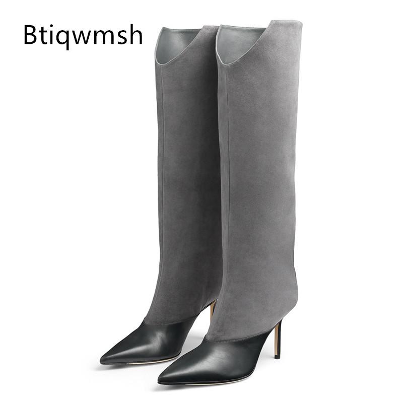 

Real Suede Leather Knee Boots Women Pointed Toe Thin High Heels Shoes Woman Sexy Party Shoes Winter, Black
