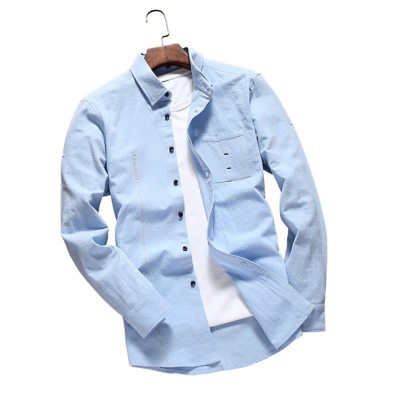 

2020 Spring Autumn Solid Casual Men's Shirts Long Sleeve Turn Down Collar Button Slim Hot Sale New Brand Dress Shirt Men, Black