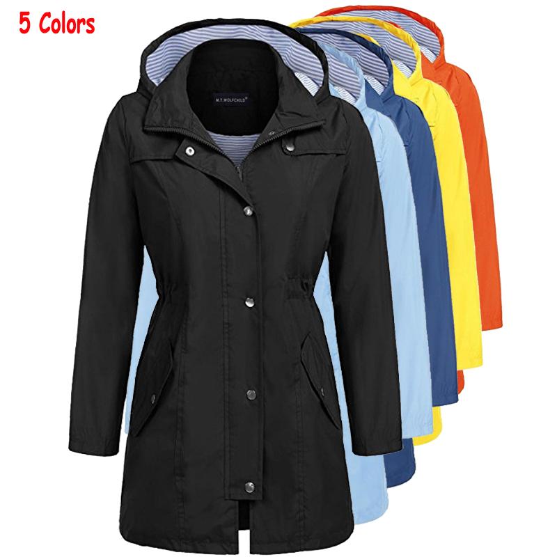 

High quality 2020 Autumn Fashion Womens New waterproof Coat Medium Long Casual Hooded Coat Female Slim Trench outerwear 5 Colors, Black