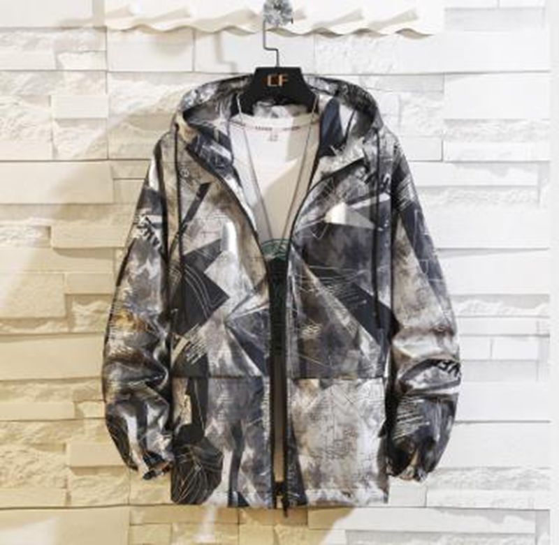 

Wholesale spring autumn thin fat plus size windbreaker men's sports and leisure camouflage hooded jacket M-8XL, Gray