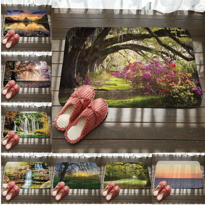 

Landscape Floor Mats Tree Waterfall Mountain Forest Printed Bathroom Kitchen Carpets Doormats Anti-Slip Floor Mat Tapete, 15
