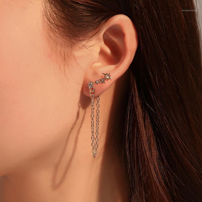 

European and American Design Crystal Star 2pcs/set Studs Earrings Female Fashion Tassel Earrings Wholesale Jewellery Accessories1
