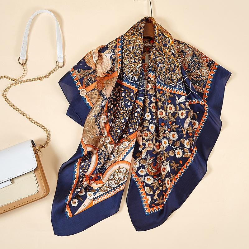 

Women Square Scarf 90*90cm Scarves Silk Feeling Fashion Lady Shawls Femme Hijab Ethnic Style Retro Totem Square Scarf Bohemian