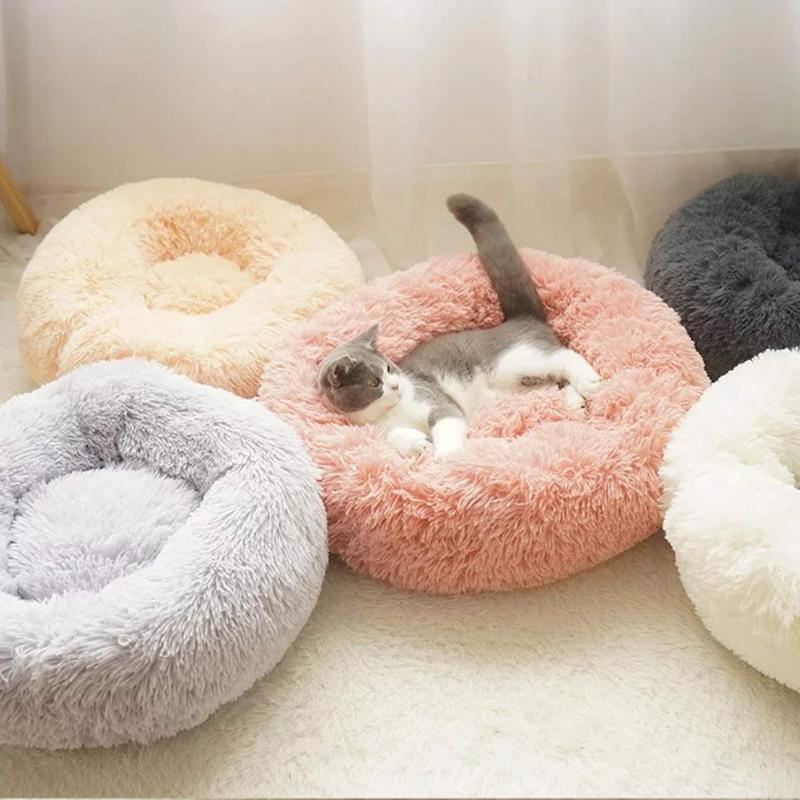 

Cat Bed Cushion Mat Faux Fur Self-Warming Pet Cat and Dog Bed Round Plush Anti-Slip Nest House Deep Sleeping
