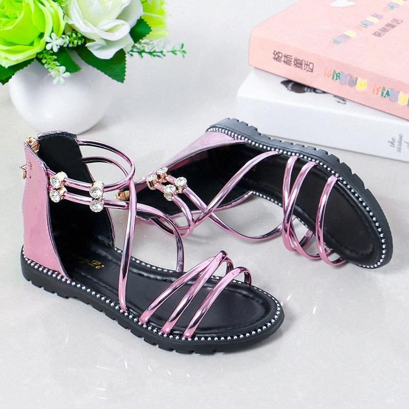 

NEW Children Sandals Summer Girls Shoes With Rhinestone Fashion Princess Soft Bottom Shoes Size 27-37 #Xc25