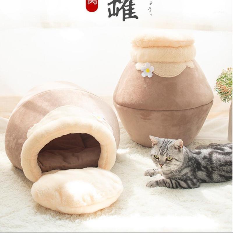 

Honey Pot Cat House with Milk Pad Foldable Closed Cat Cave Creative Winter Thick Sleeping Bag Warm Comfortable Kitty Pet Sofa1