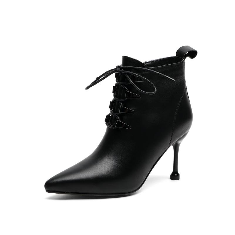 

2021 Fashion Brand Women 100% Leather Ankle Boots High Heels Ladies Shoes Woman Party Dancing Pumps Basic Leather Boots, Black