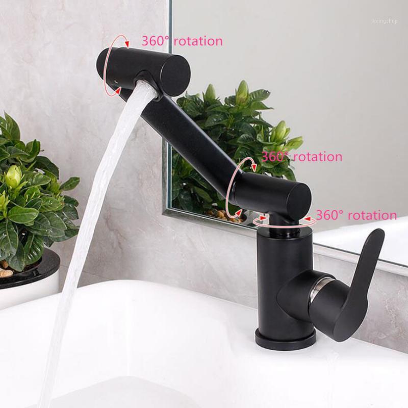 

304 Stainless Steel Black / Brushed 360° Rotation Faucet Bathroom Wash Basin Cold And Hot Water Mixing / Single Cold Folding Tap1