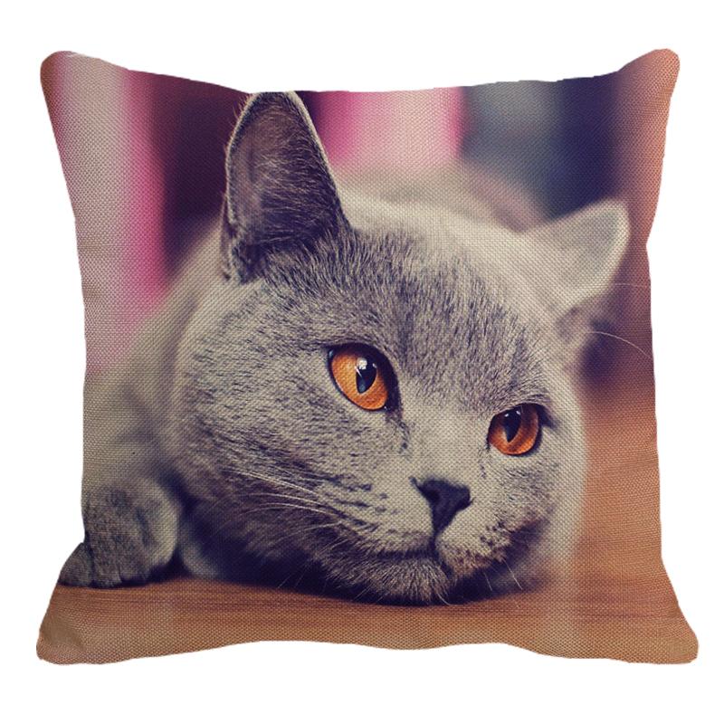 

Cute British Shorthair Cat Linen Pillowcase Sofa Decorative Pillow Cover Animal Pattern Square Cushion Cover 45X45cm AC011