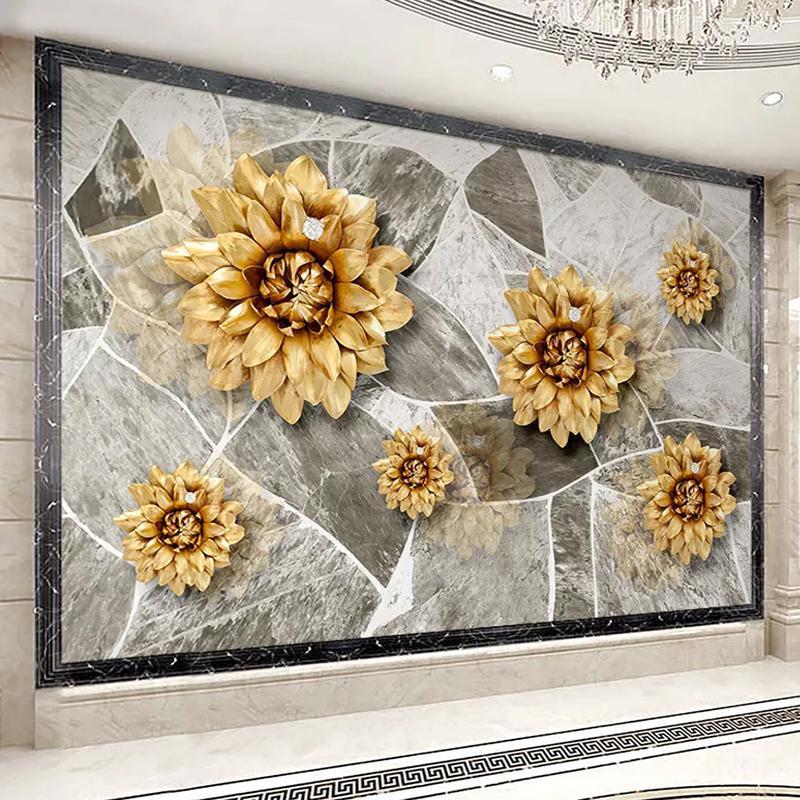 

3D Marble Texture Flowers Mural Wallpaper European Style Luxury Living Room Home Decor Wall Paper Self-Adhesive Waterproof Mural1, As pic