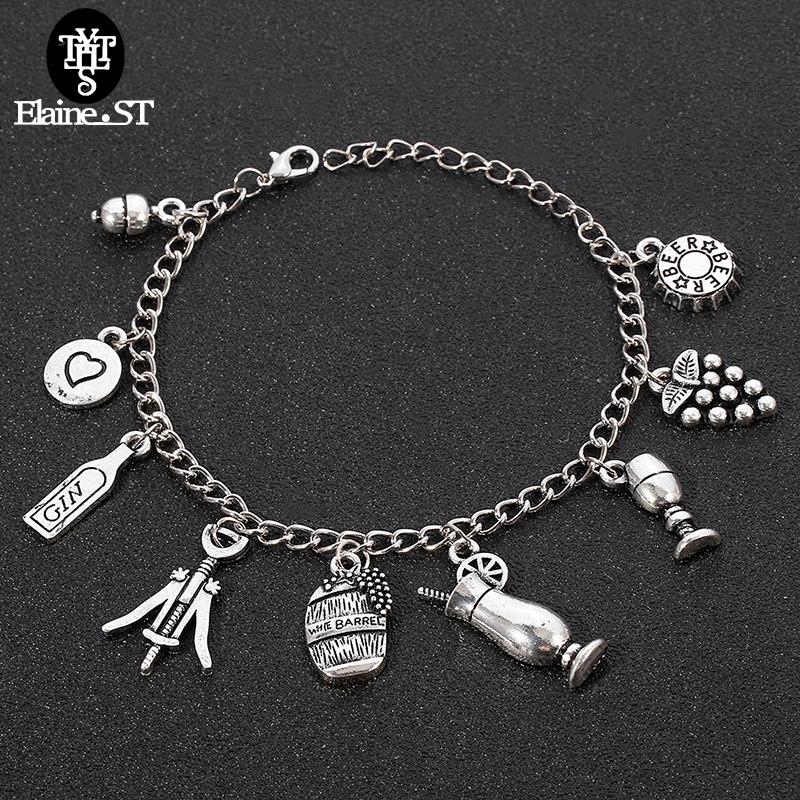 

wholesale Silver color Wine Glass Grape Bottle Opener Bottle Charm Bracelet Metal Bartenders aids Pendant Craft Bracelet Jewelry