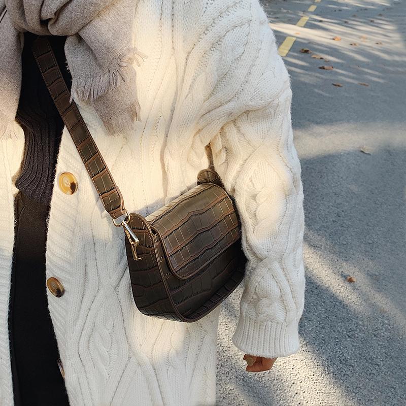 

2021 Stone Pattern Design PU Leather Womens Shoulder Bag 2021 Crossbody Saddle Handbags and Purses Lux Cross Body Bag, Stone black