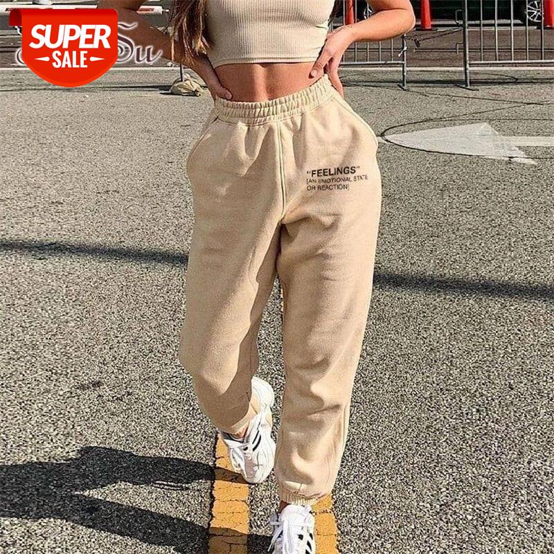 

ArtSu Casual Women Sweatpant Cotton Letter Print Autumn Elstic High Waist Trousers Cargo Pants 2020 Sporting Streetwear PA28005 #QJ2L, Black;white