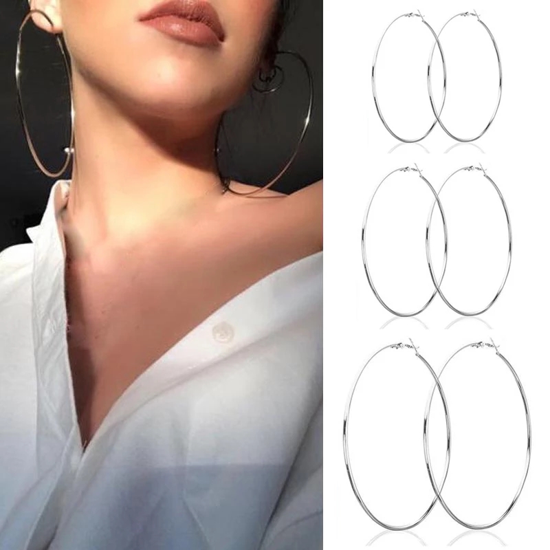 

Large Circle Hoop Earring Silver Color Round Exaggerated Ear Rings Women Fashion Boho Sexy Party Club Jewelry Gift Earrings
