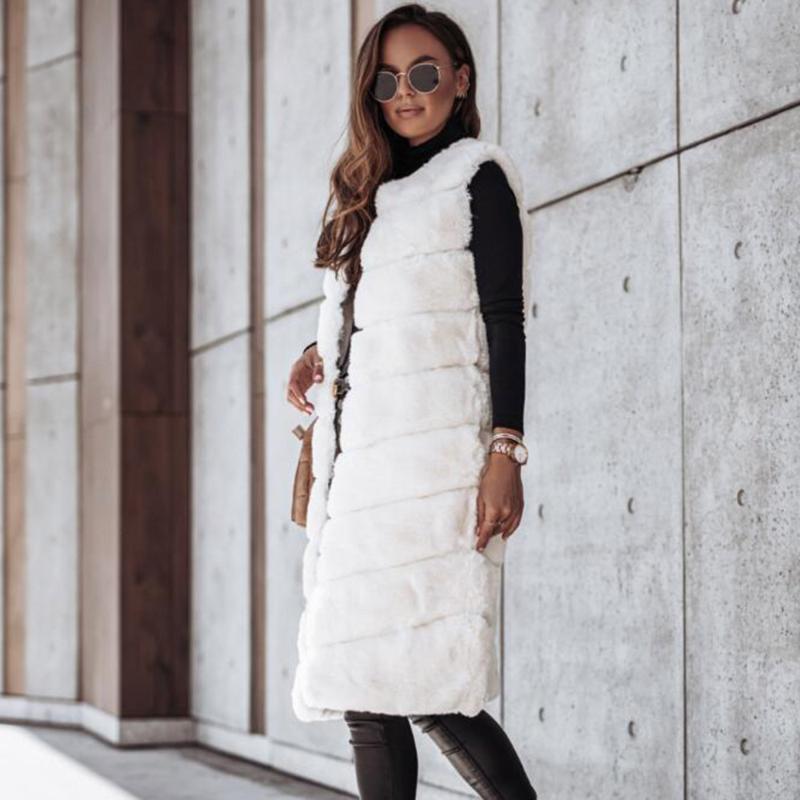 

Women Faux Fur Overcoat Sleeveless Long Jacket Keeps Warm Furry Casual Fashion Street Style European Style Autumn Winter 2021, Gray