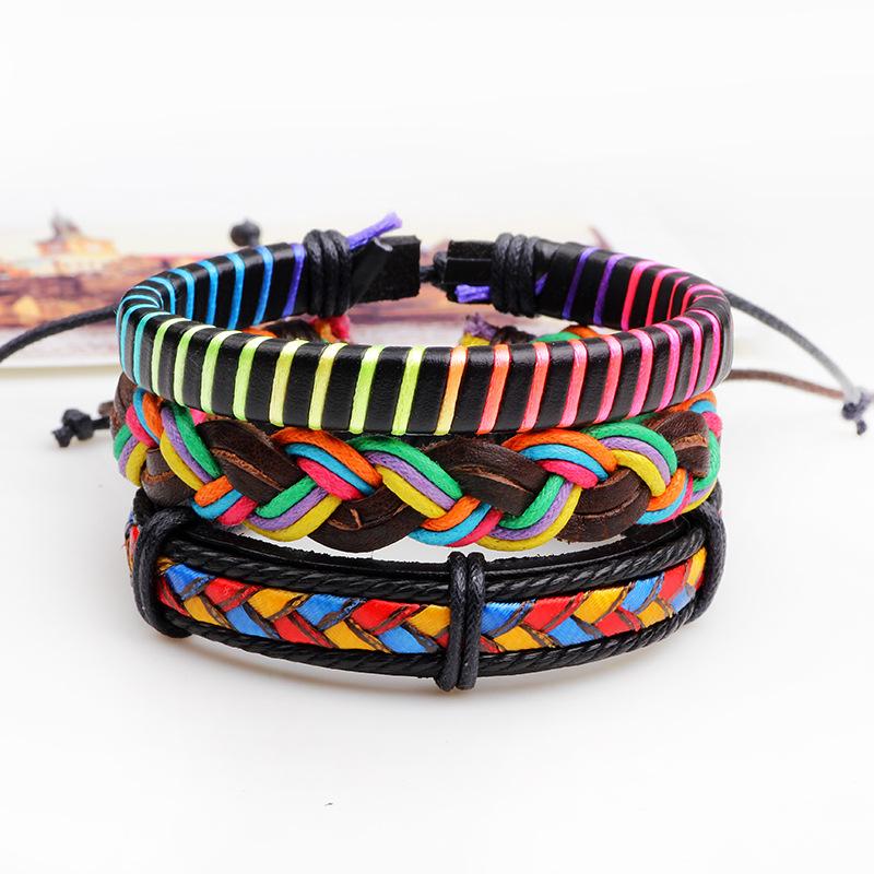 

1set Punk Genuine Leather Alloy Rope Handmade Adjustable Braided Unique Unisex Men Women Jewelry Bracelets For Girls Gift
