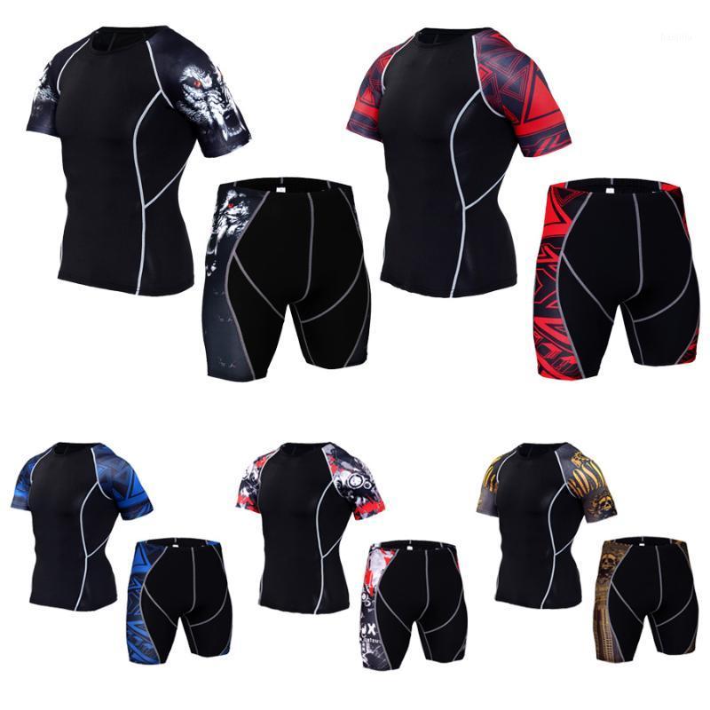 

men' sportswear Running suit t-shirt men compression t-shirt trousers sports rashguard gym and yoga training clothes1, Photo color