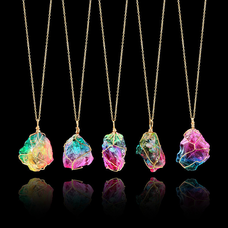 

Natural Crystal Quartz Healing Point Chakra Bead Gemstone Necklace Pendant Original Stone-style Pendant Necklaces Jewelry Chains Wholesale