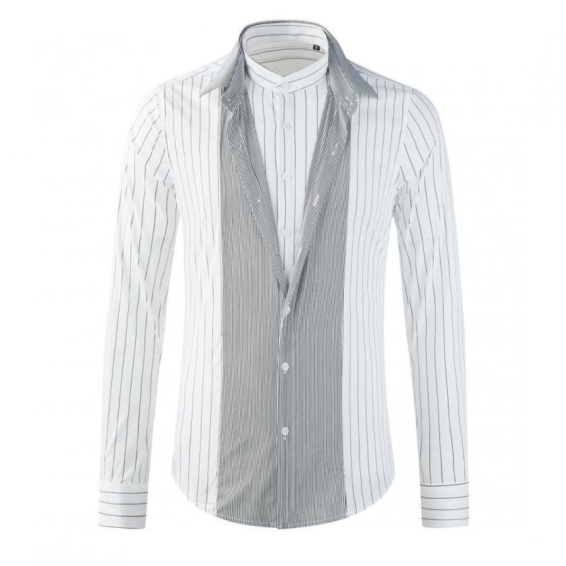 

2020 Cotton Mens Shirts High Quality Long Sleeve Stand Collar Mens Dress Shirts Fashion Slim Fit Casual Party Man 3XL, White