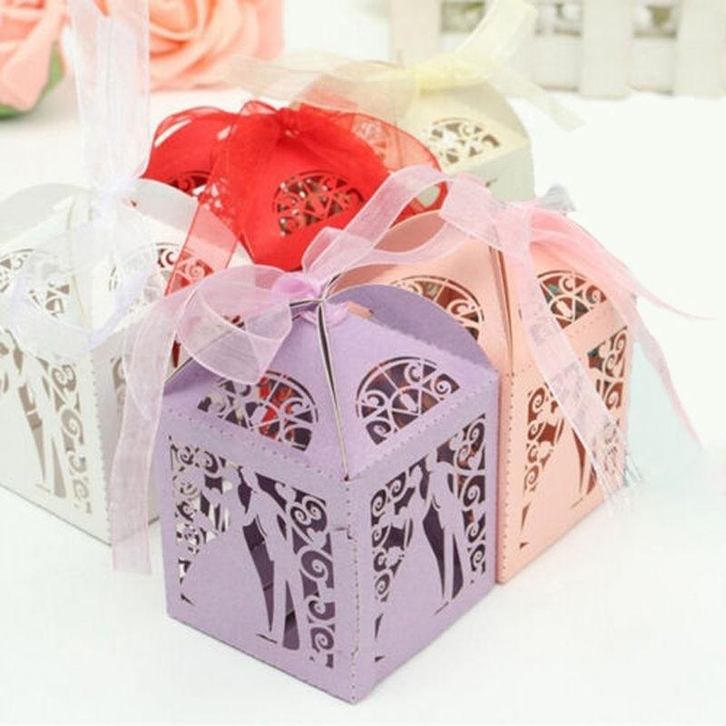 

10/50/100 pcs Lot Laser Cut Candy Wedding Party Favor Box Gift Sweet Boxes Ribbon