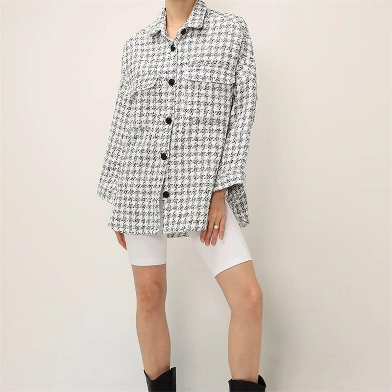 

ZXQJ Women 2021 Fashion With Pockets Loose Tweed Jacket Coat Vintage Long Sleeve Vents Female Outerwear Chic Tops, As picture