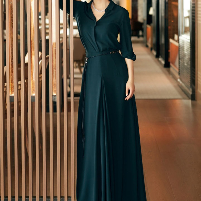 

Spring New Single-breasted Sleeve Long Elegant Shirt Thin-fitting Belt Half Skirt Suit Women's Clothes High Quality Temperament N1y8, Green