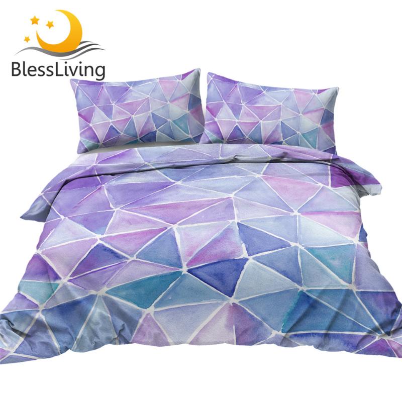 

BlessLiving Geometric Bedding Set Watercolor Duvet Cover Set Violet Lilac Comforter Cover Nodic Bedspreads Queen Beddengoed