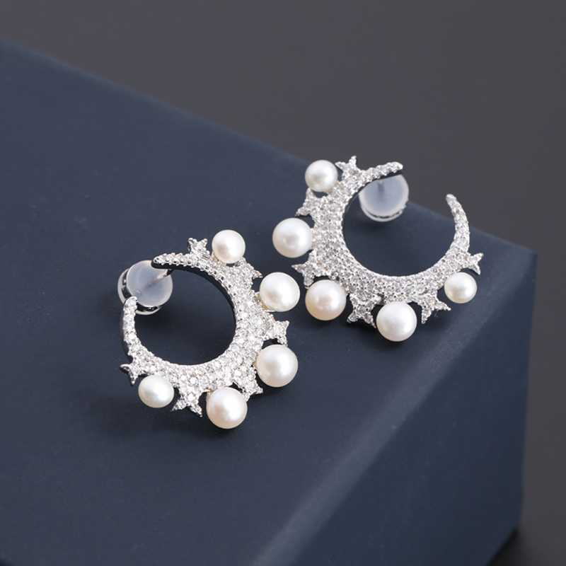 

Stud Luxury Fashion 925 Silver Women Jewelry Pearl Cubic Zircon Earring For Male Lady Gift