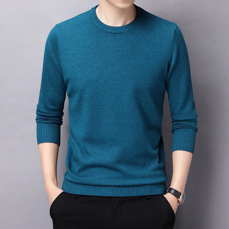 

Autumn and Winter Round Neck Knit Sweater Men's Self-cultivation Pullover Trend Middle Neck Bottoming Shirt Sweater, 937 red wine
