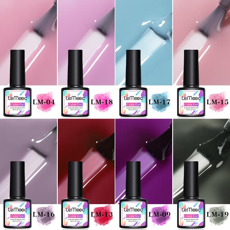 

LEMOOC Nail Jelly Gel Polish Semi Permanant Translucent Rainbow Varnishes Transparent Glass Soak Off Lacquers Base Top Coat, Special offer
