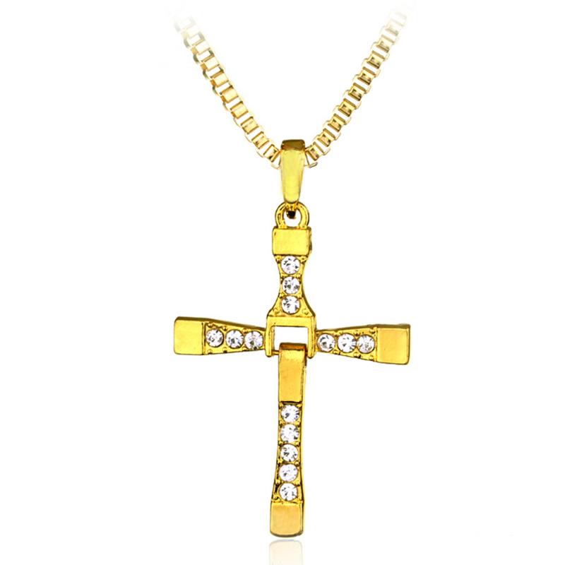 

Classic Rhinestone Pendant Men Crystal Jesus Cross Pendant Gold Long Necklace Activities Male Gift Jewelry Accessory