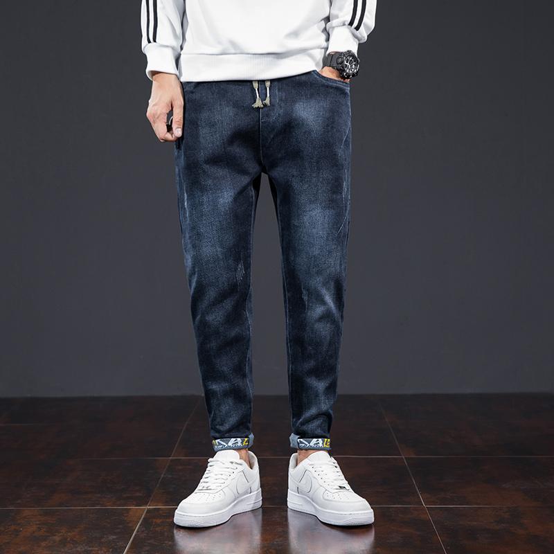 

2021 Autumn Men Student Slim Harem Jeans Male Casual Loose Cropped Pencil Pants Blue Fashion Tide Brand Straight Denim Trousers