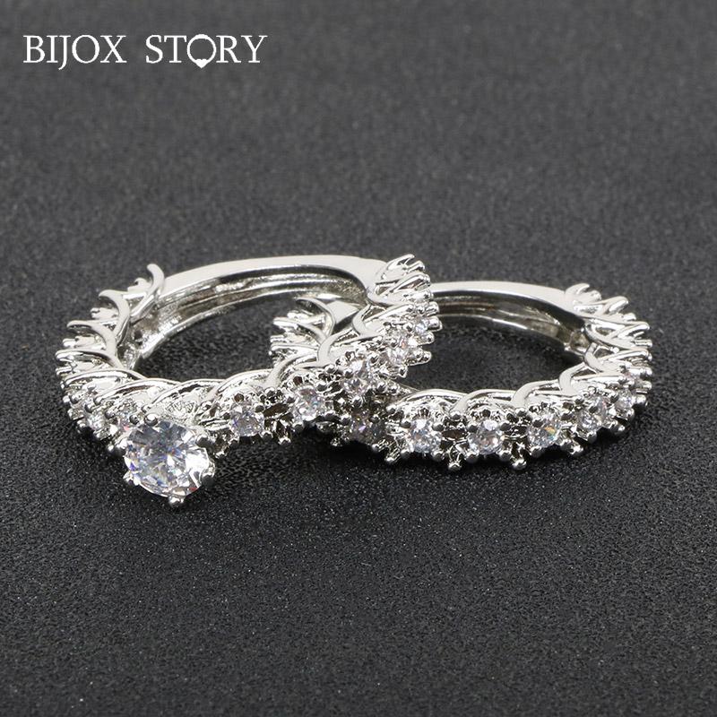 

BIJOX STORY elegant 925 sterling silver female ring with zircon gemstones 2 in 1 jewelry rings for wedding engagement party