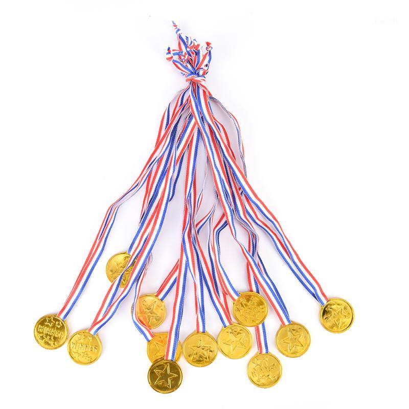 

12pcs Children Gold Plastic Winners Medals Sports Day Party Bag Prize Awards Toys For party decor1
